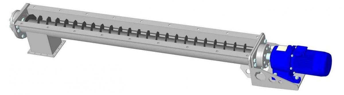 Ленточно-винтовой транспортер в желобе