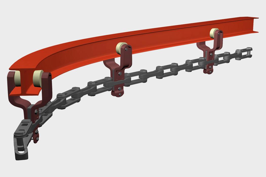 Подвесной цепной грузонесущий транспортер